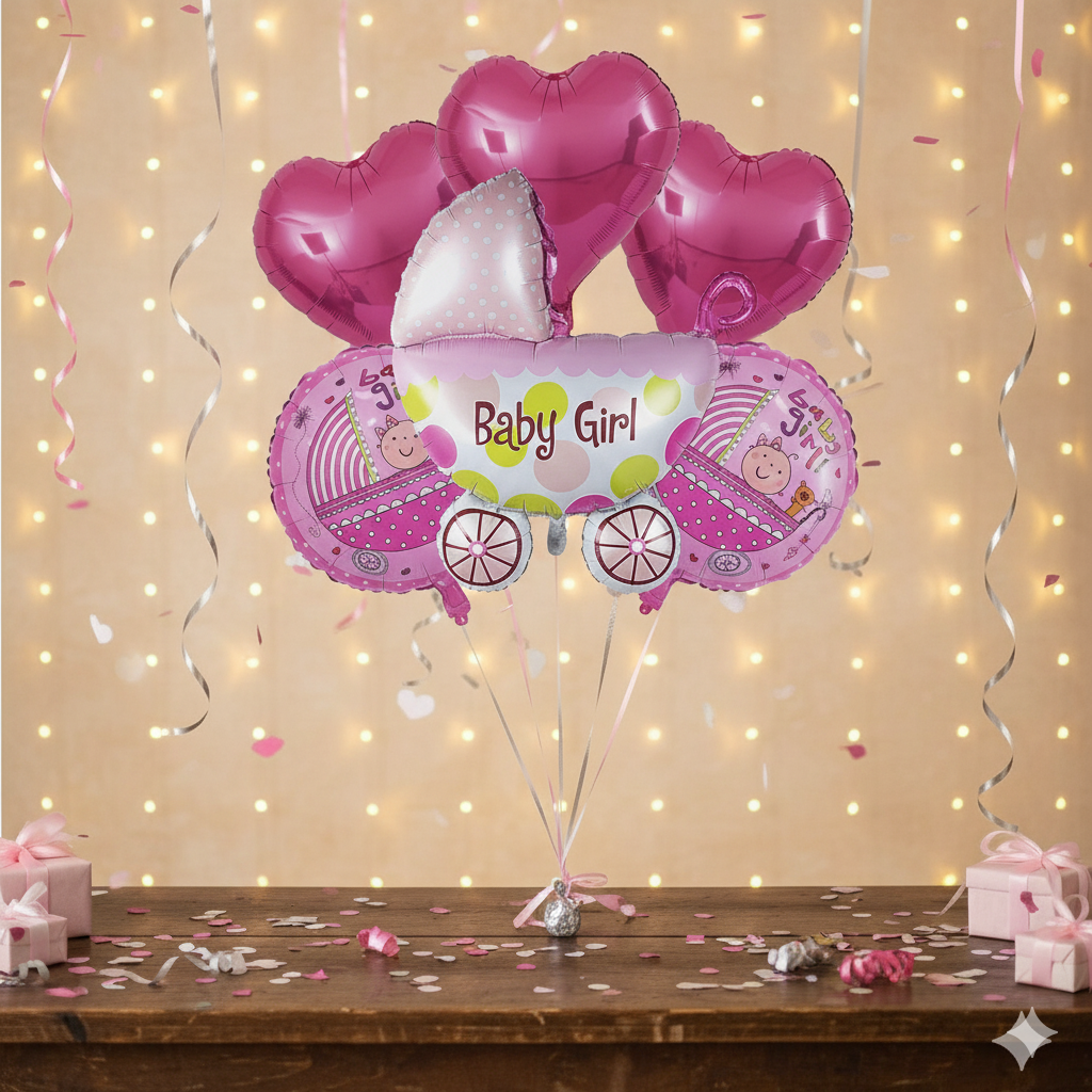 Baby Girl Pram Foil Balloon Bouquet