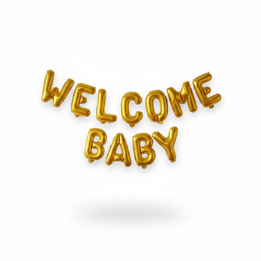 Welcome Baby Balloon Banner – Gold