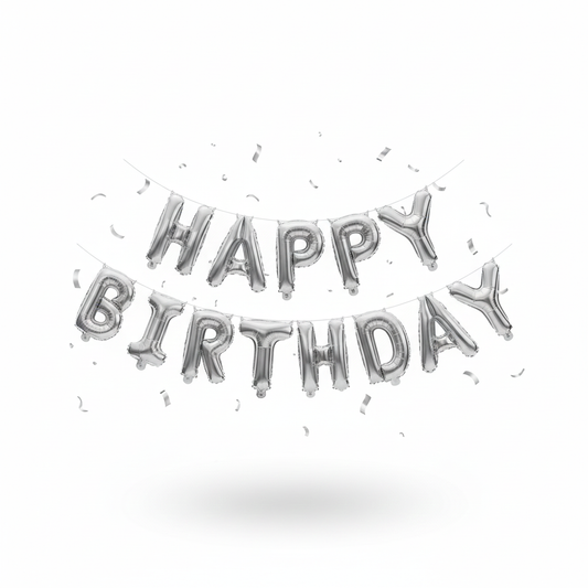 Silver Happy Birthday Foil Balloon Banner