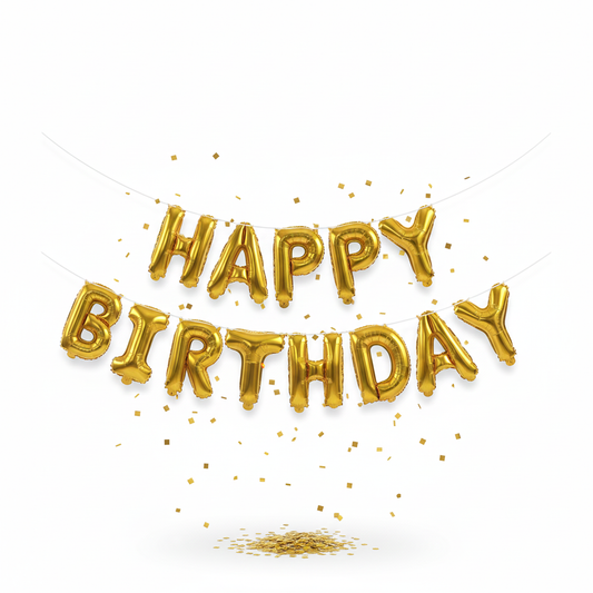 Golden Happy Birthday Foil Balloon Banner