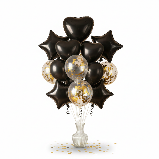 Black & Gold Confetti Balloon Bouquet