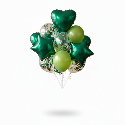 Green Balloon Bouquet – Metallic + Green Confetti