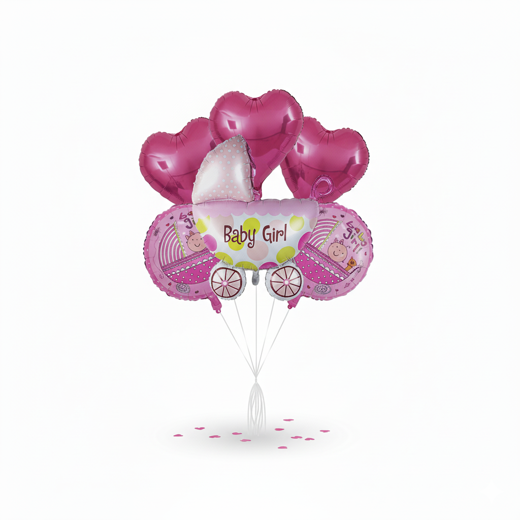 Baby Girl Pram Foil Balloon Bouquet